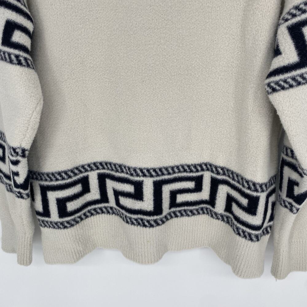 Aqua Greek Key Quarter Zip Sweater White Navy Oversized Womens Small - Picture 6 of 7